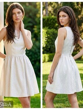 Gianni Bini Ivory Textured Sleeveless Fit-and-Flare Dress Sz Medium